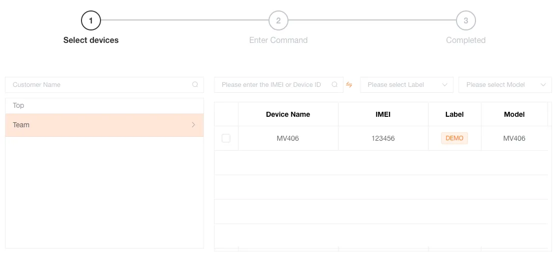 Select devices for the command