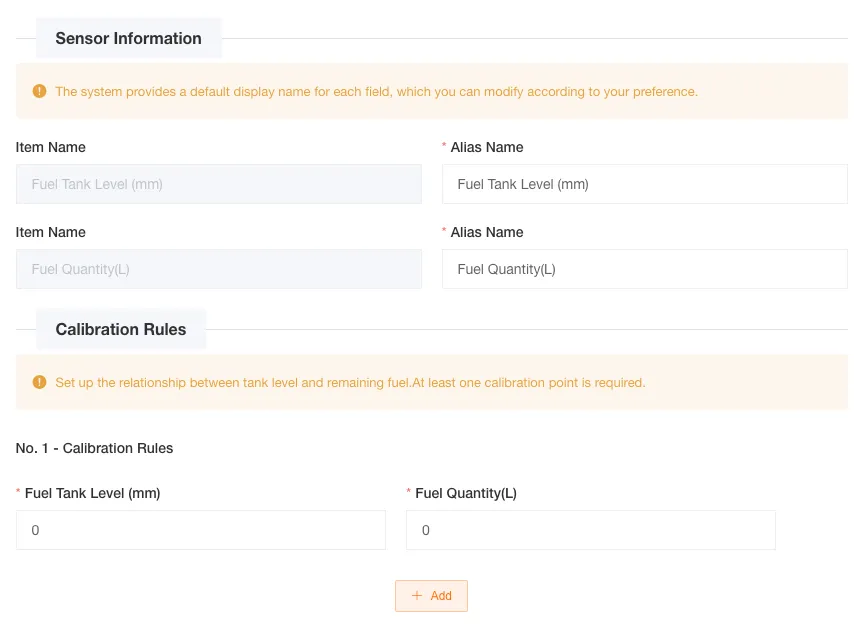 Liquid Level Sensor Configuration Interface