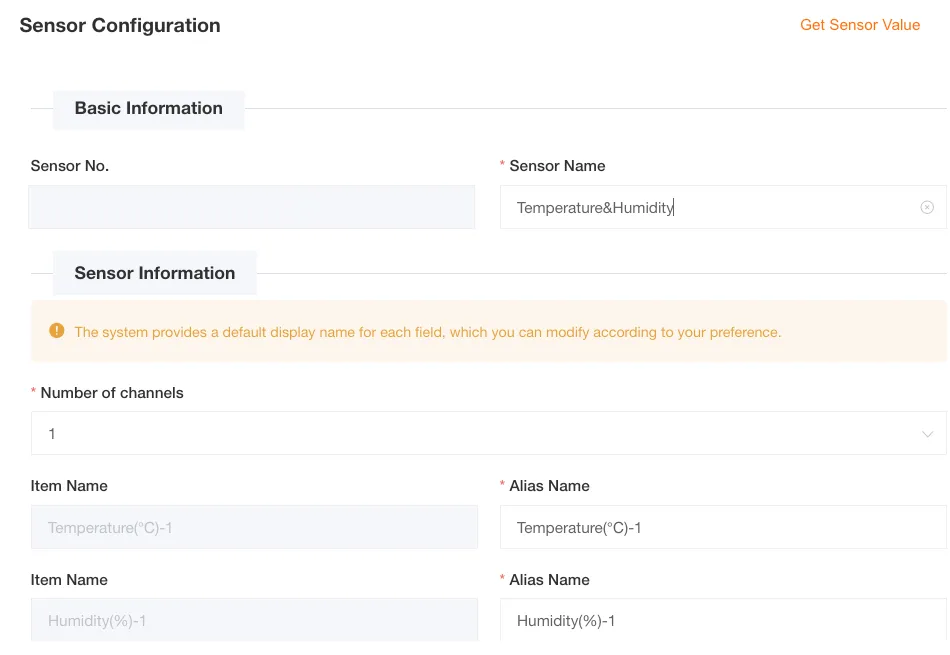 Temperature and Humidity Sensor Configuration Interface