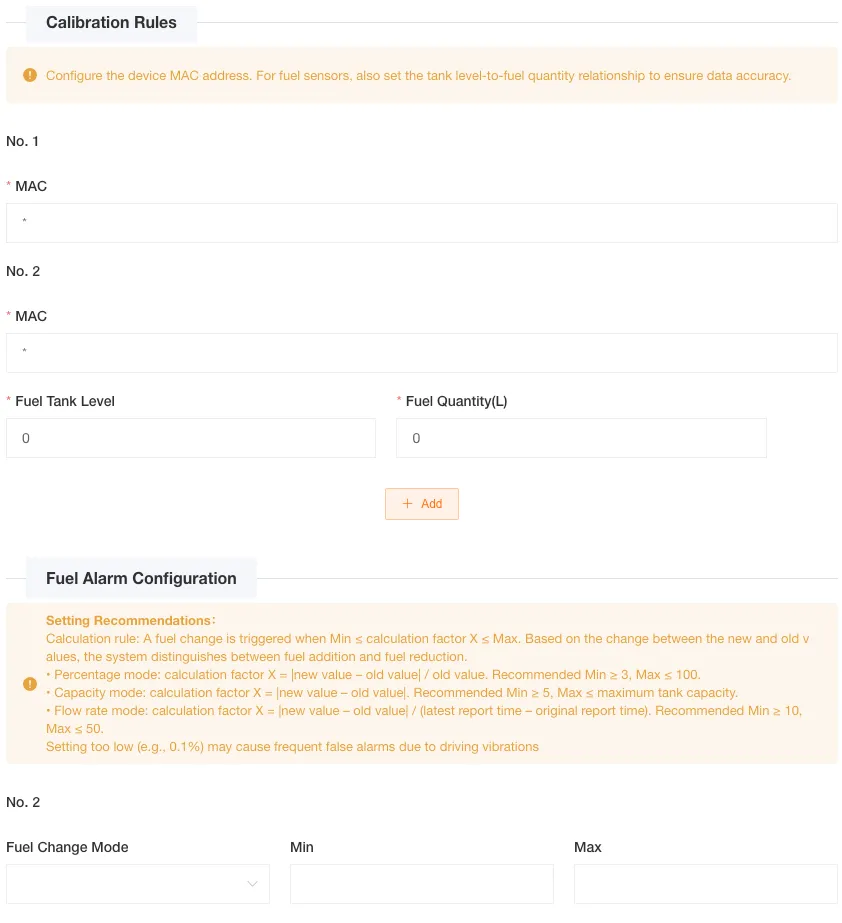 Bluetooth Fuel Calibration Rules Configuration