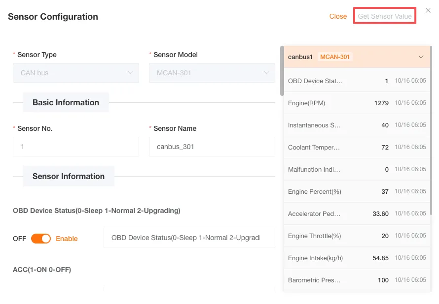 View Sensor Data Display