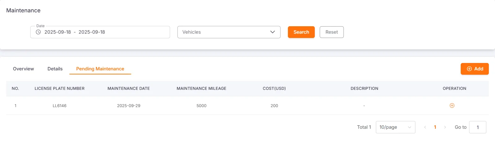Vehicle Awaiting Maintenance Status
