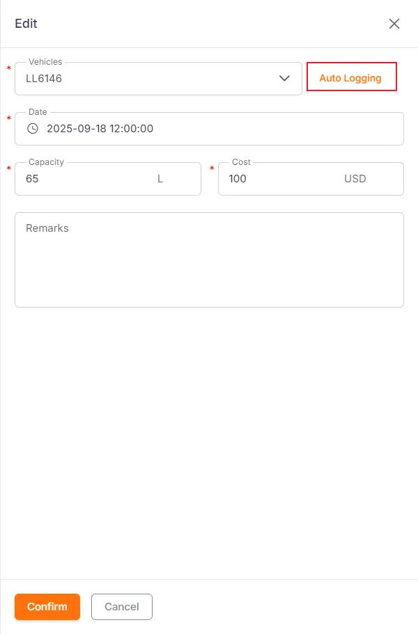 Log Fuel Record Form