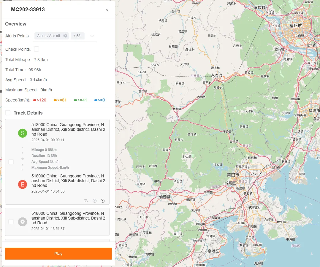 Trip Details View from Vehicle Summary Report