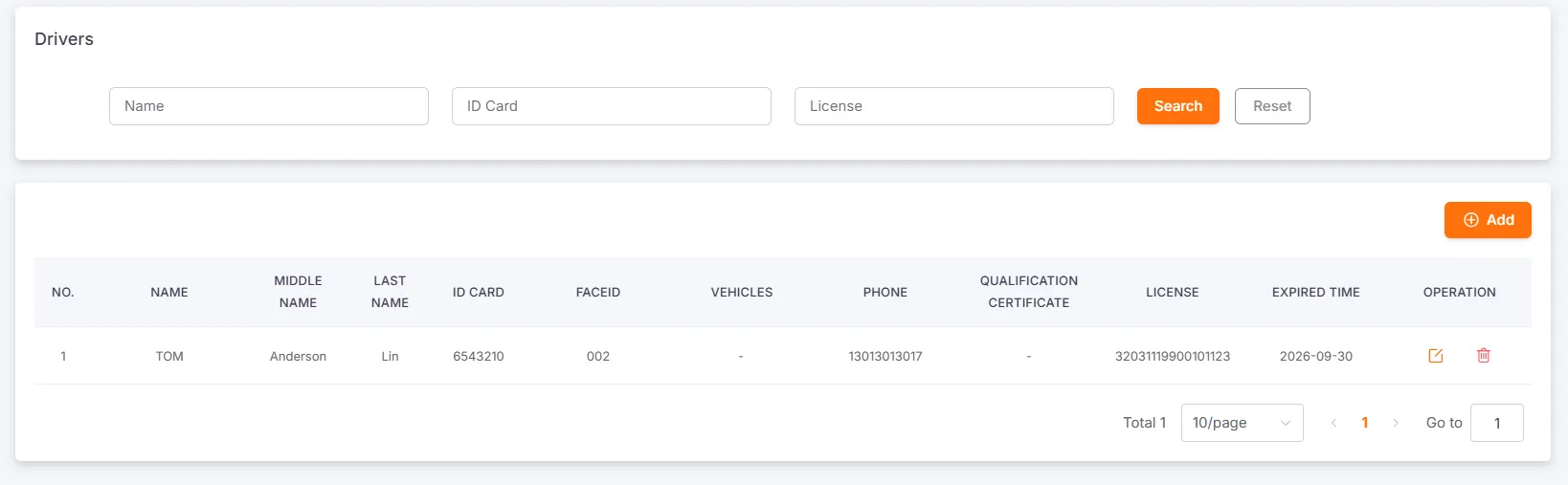 Driver Management Interface