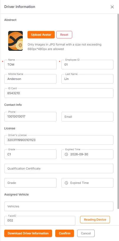 Driver Information Form