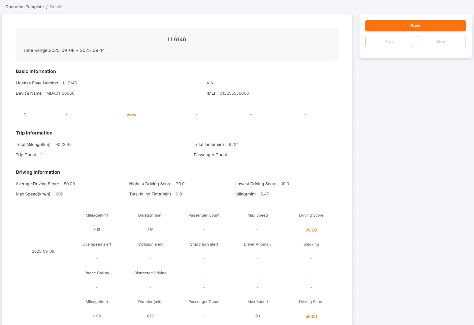 车辆汇总报表详情