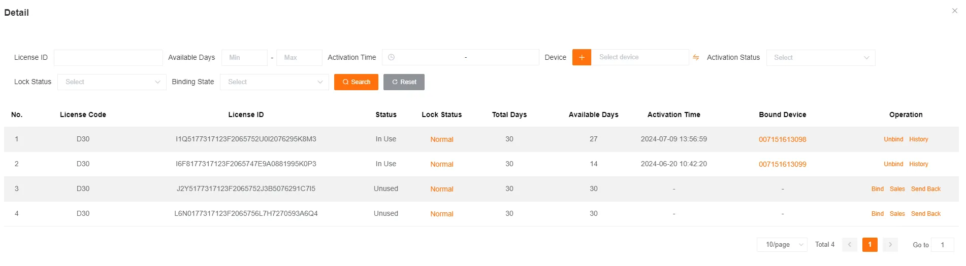 License Details Interface