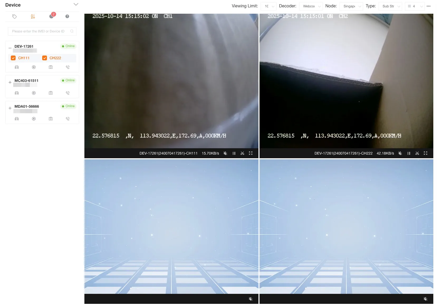 Live Stream Interface with Device List and Channel Selection