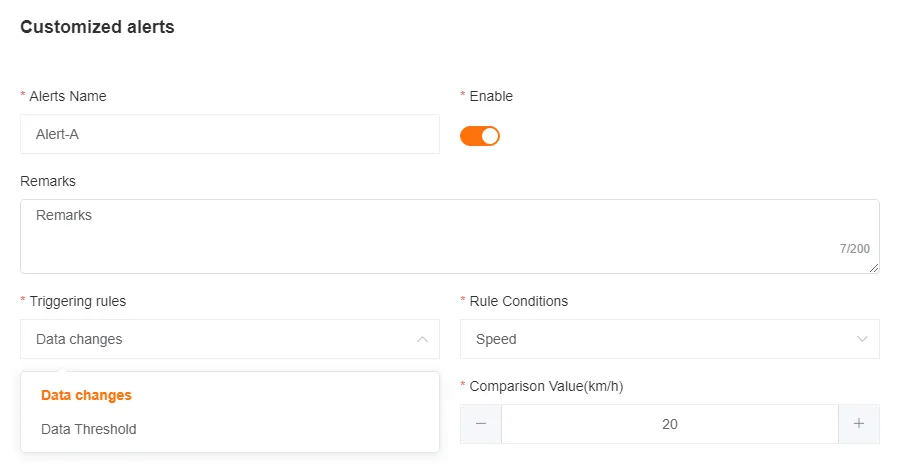Customized Alert Rule - By Data Threshold Settings