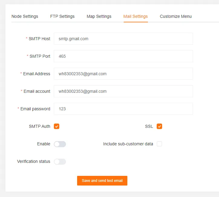 Email Settings Interface
