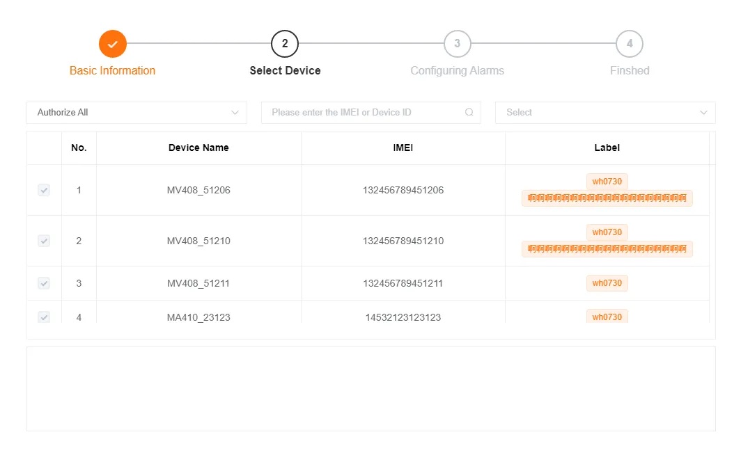 Customized Rule - Select Devices Interface
