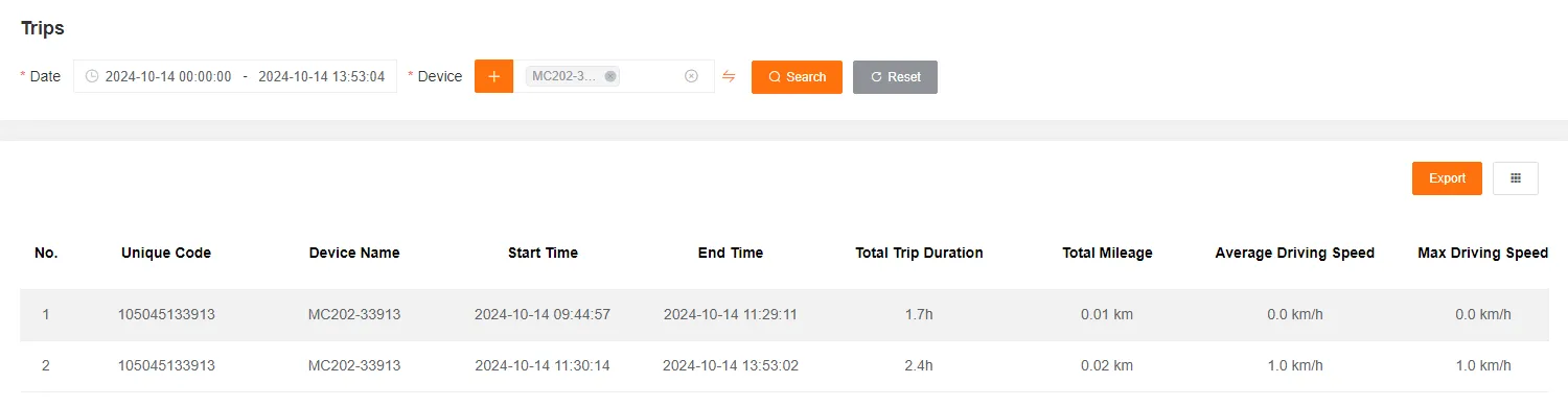 Trip Detail Report Table