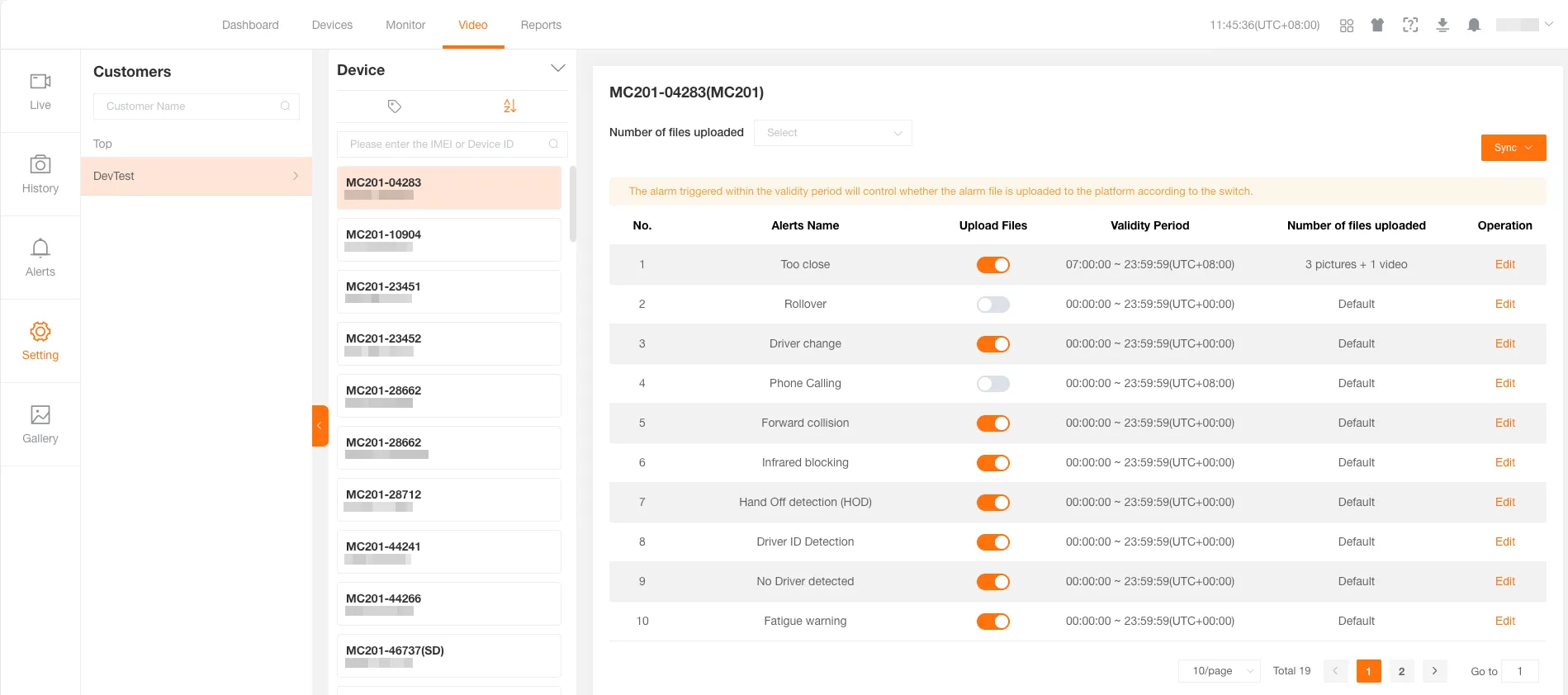 AI Alert Settings Interface